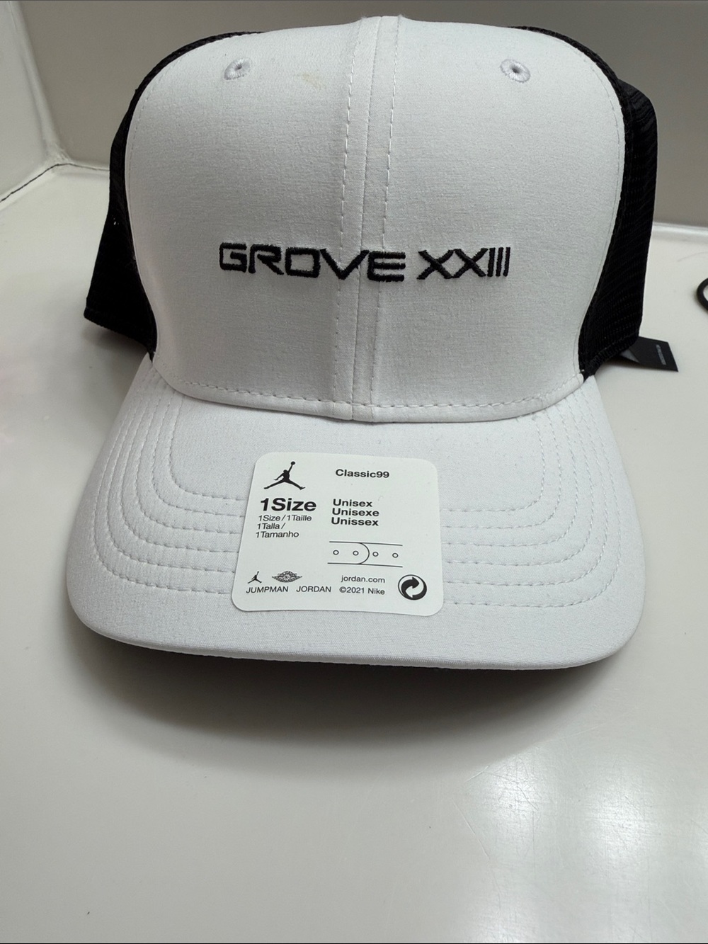 Jordan White and Black Grove XXIII Trucker Hat
